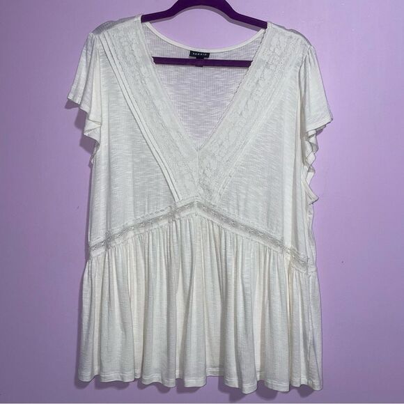 torrid Tops - Torrid White Babydoll Blouse Top Women Size 1X Cottagecore Boho Soft Girl Casual